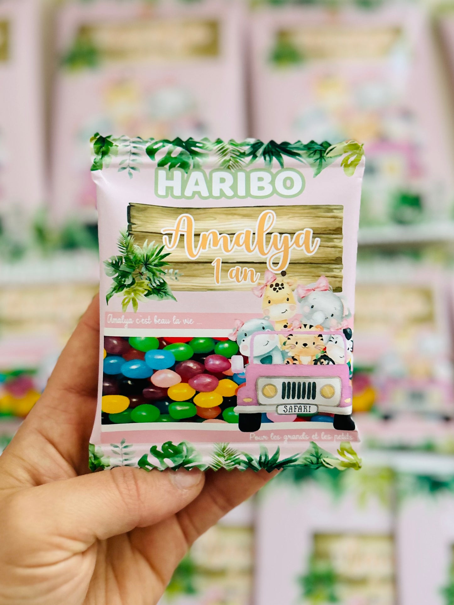 sachet de bonbons HARIBO personnalisé avec étiquette pour anniversaire