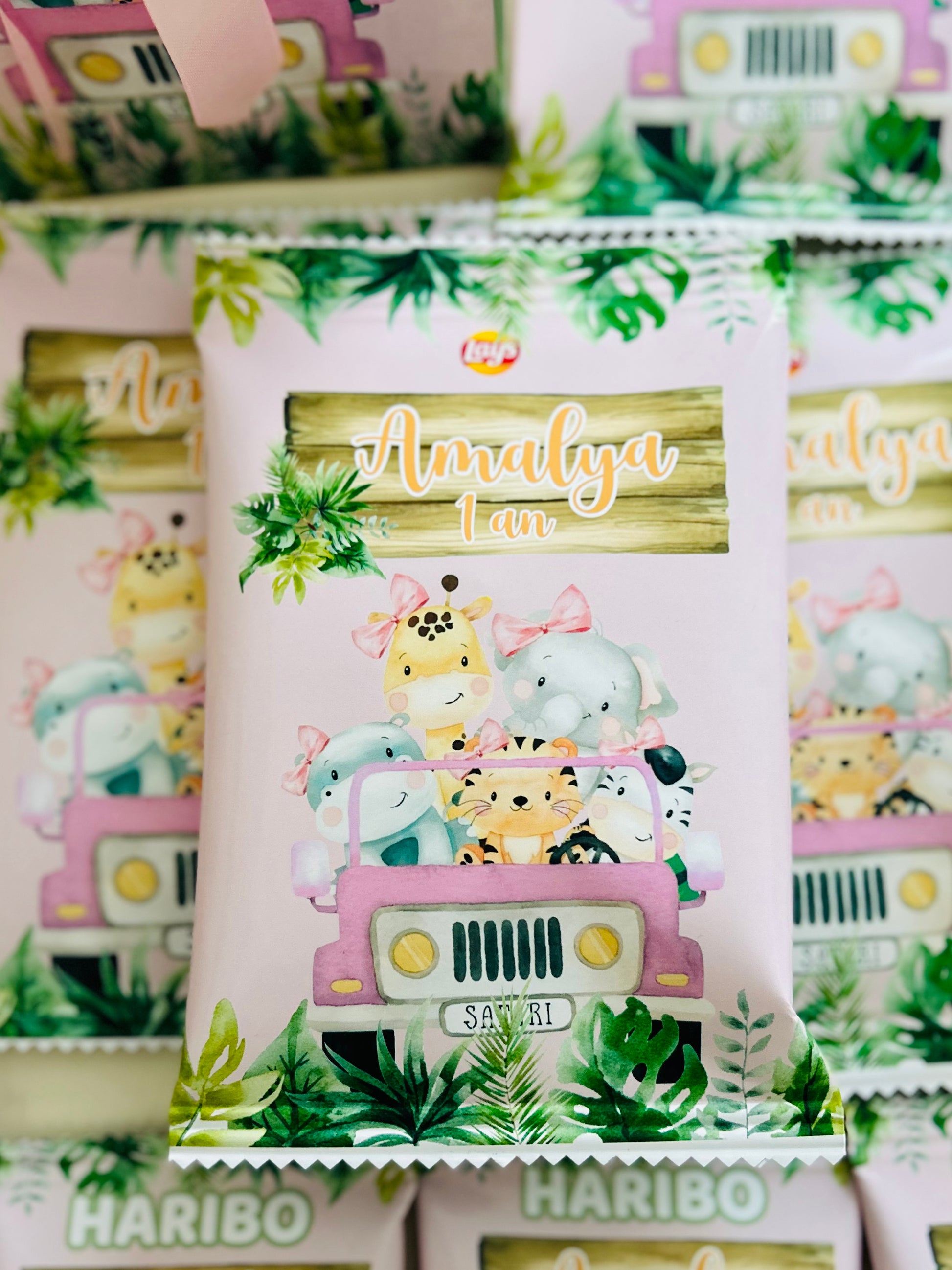 chips personnalisée thème jungle pour décoration anniversaire thème jungle personnalisée
