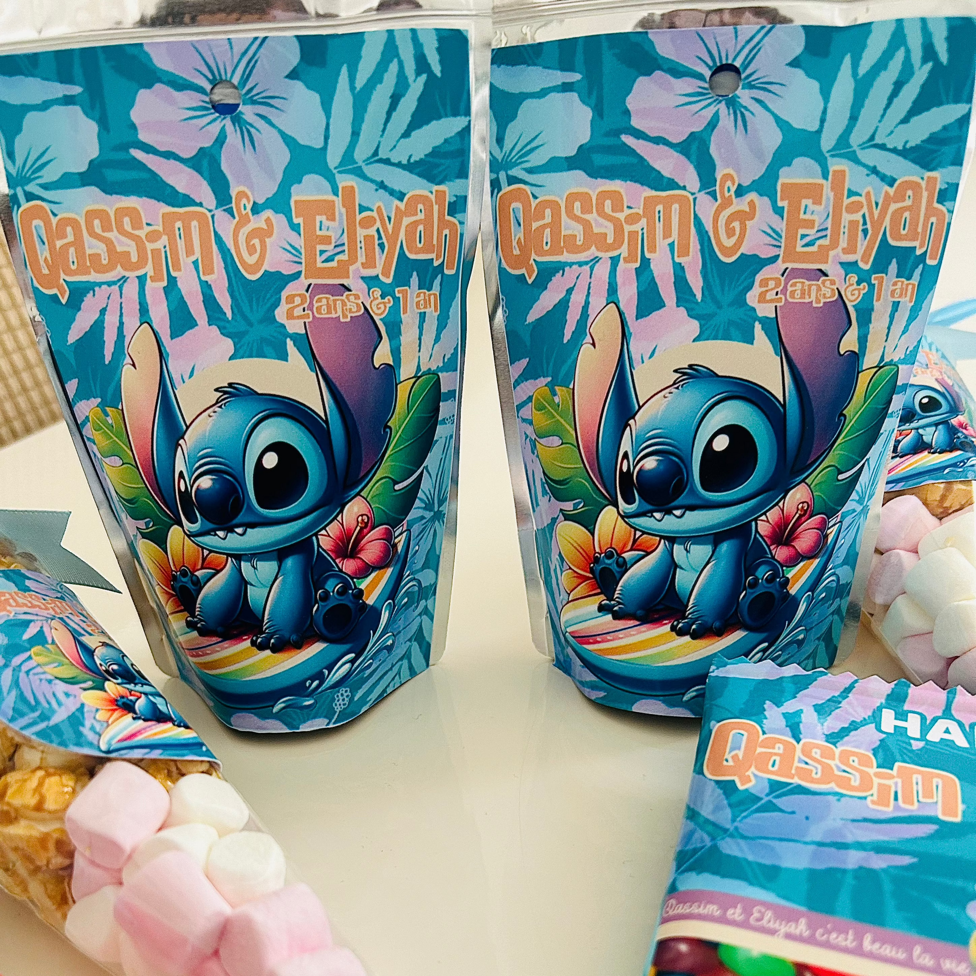 capri sun personnalisé, décoration anniversaire  thème stitch , thème garçon