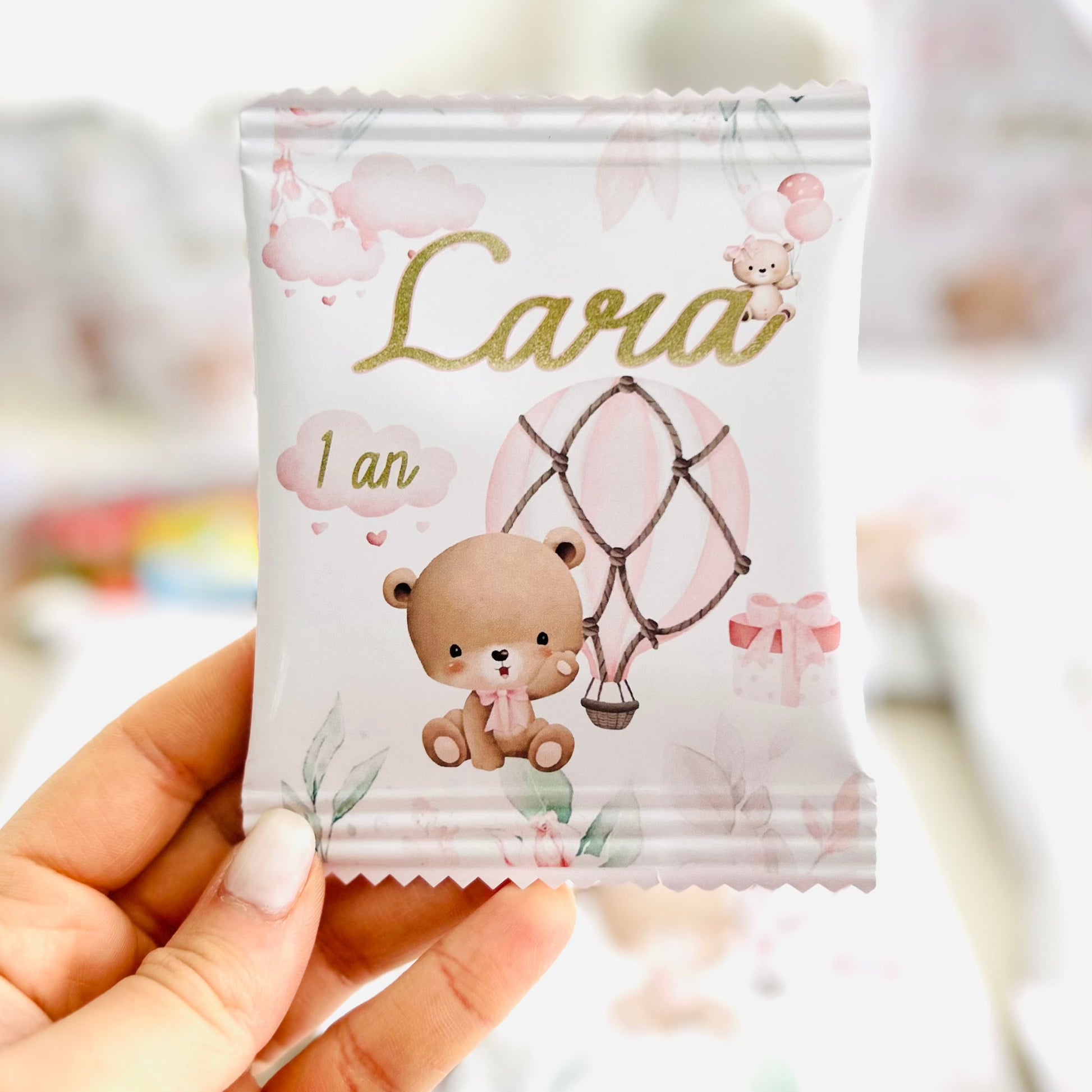 sachet de bonbons HARIBO personnalisé avec étiquette pour anniversaire ourson