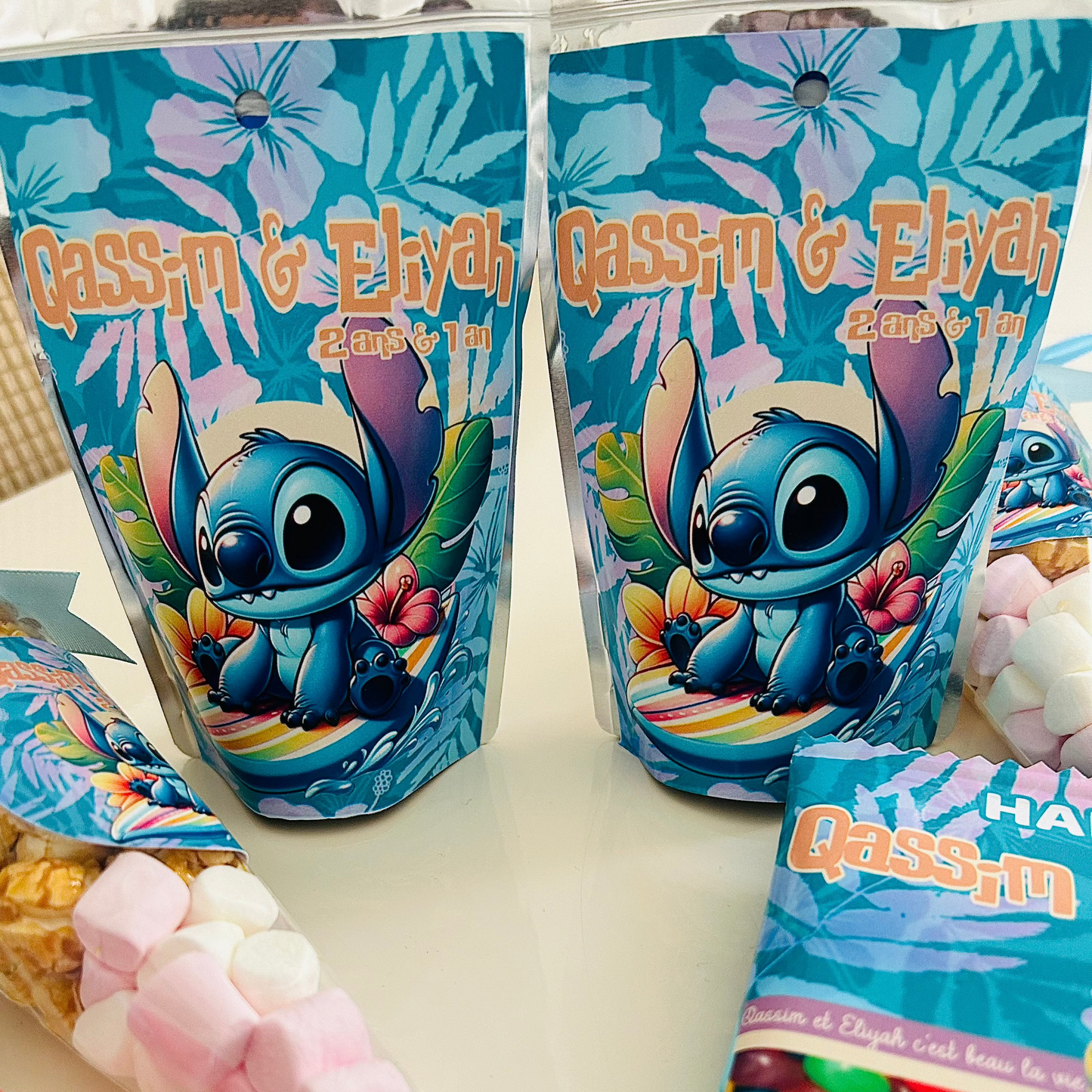 capri sun personnalisé, décoration anniversaire  thème stitch , thème garçon 