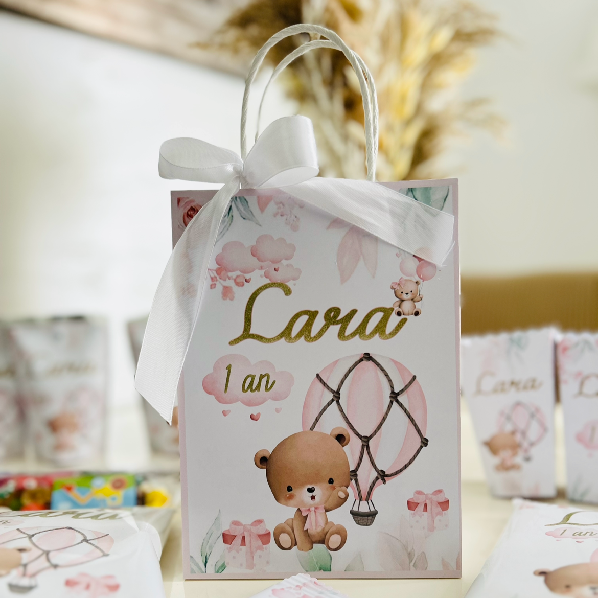 Thème Ourson Montgolfière Rose
