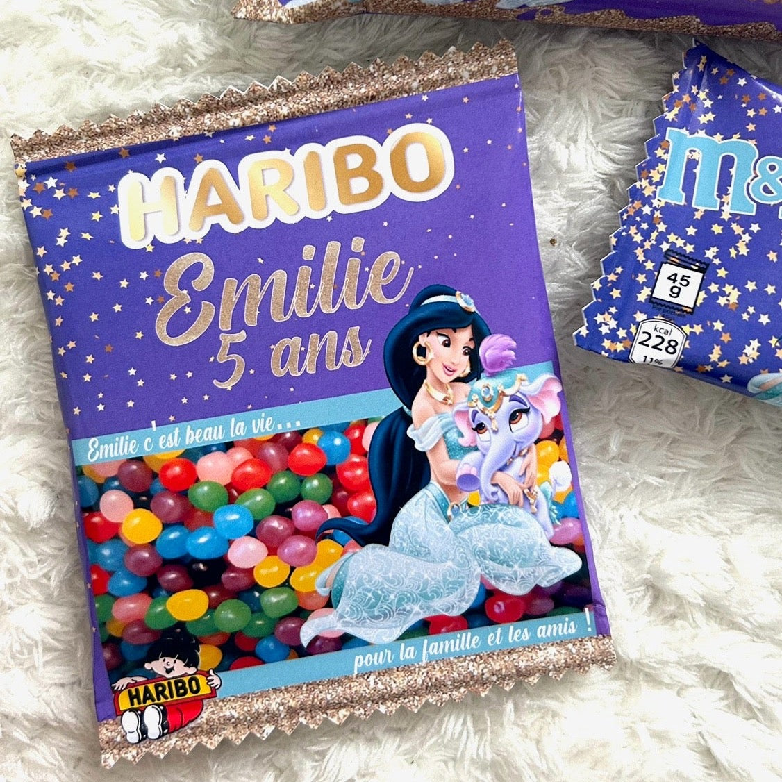 sachet de bonbons HARIBO personnalisé avec étiquette pour anniversaire 